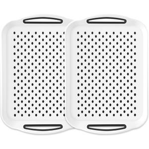 Trays for Serving Food, 2 Pack of Food Serving Trays, Silicone Grippy Dots, Non Slip-White Serving Trays for Breakfast, Fruit, Dessert