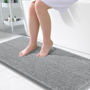 OLANLY Large Bathroom Rugs 50x30, Extra Soft Absorbent Chenille Bath Rugs, Rubber Backing Quick Dry, Machine Washable Bath Mats for Bathroom Floor, Tub and Shower, Home Decor Accessories, Light Grey