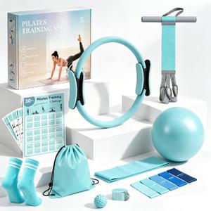 Pilates Essentials Kit for Women, Pilates Kit for Home Workouts with Pilates Ring, Mini Ball, Resistance Bands, Pedal Resistance Band, Yoga Strap, Socks, Bag, Pilates Equipment for Starter, Beginners