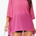 Milumia Women's 2 Set Sheer Mesh Short Sleeve T Shirt Tee and Crop Cami Top Set Size L