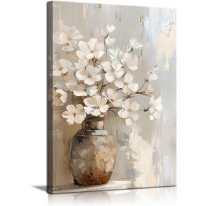 ZYGARTEQ Rustic Farmhouse Flower Canvas Wall Art Vintage White Hydrangeas Wall Decor Pictures Country Muted Botanical Prints Floral Artwork for Bedroom Living Room Gallery Decoration 16x24in