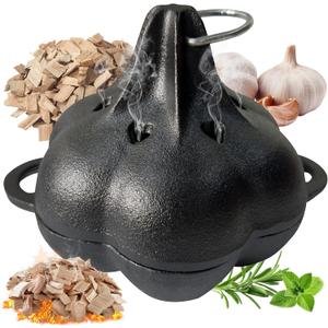 Cast Iron Smoker Roaster & Garlic Roster Baker, Smoker Box, Pre-Seasoned Cast Iron Garlic Roaster for Grill, Perfect for BBQ and Oven, for Smoky, Flavorful Vegetables, Meats or Wood Chips