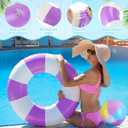 12 Pcs Pool Floats Included 6 Pastel Inflatable Beach Balls and 6 Swimming Rings for Adults, Macaron Beach Balls Striped Tubes for Summer Pool Supplies