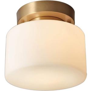 KCO Lighting Modern Brushed Gold Semi Flush Mount Drum Ceiling Light Fixture Mid Century Antique Brass Flush Mount Ceiling Light Milk Glass Hallway Light