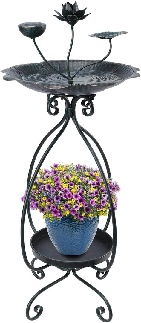 MUMTOP Bird Baths for Outdoors-Metal Outdoor Bird Bath - Vintage Lotus Birdbaths with Flower Planter, Bird Feeders for Outside, Garden, Patio, Lawn Decor (green)