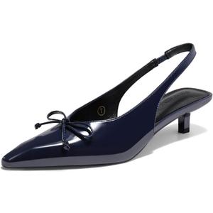 Coutgo Womens Slingback Kitten Low Heels Dress Shoes Closed Pointed Toe Bow Tie Slip on Office Work Pumps (8, Navy)