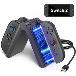 innoAura Switch 2 Charging Dock J-Con, 4 in 1 Fast Charger Station with LED Indicator, Foldable & Magnetic, Travel-Friendly, Switch 2 J-Con Accessories with 3FT USB C Cable