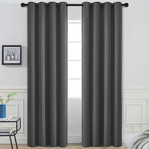 Yakamok 84 Inch Long Blackout Curtains for Bedroom, Thermal Insulated Room Darkening Curtains, Light Blocking Blackout Drapes for Living Room- 2 Panels,52x84 Inch, Charcoal Grey