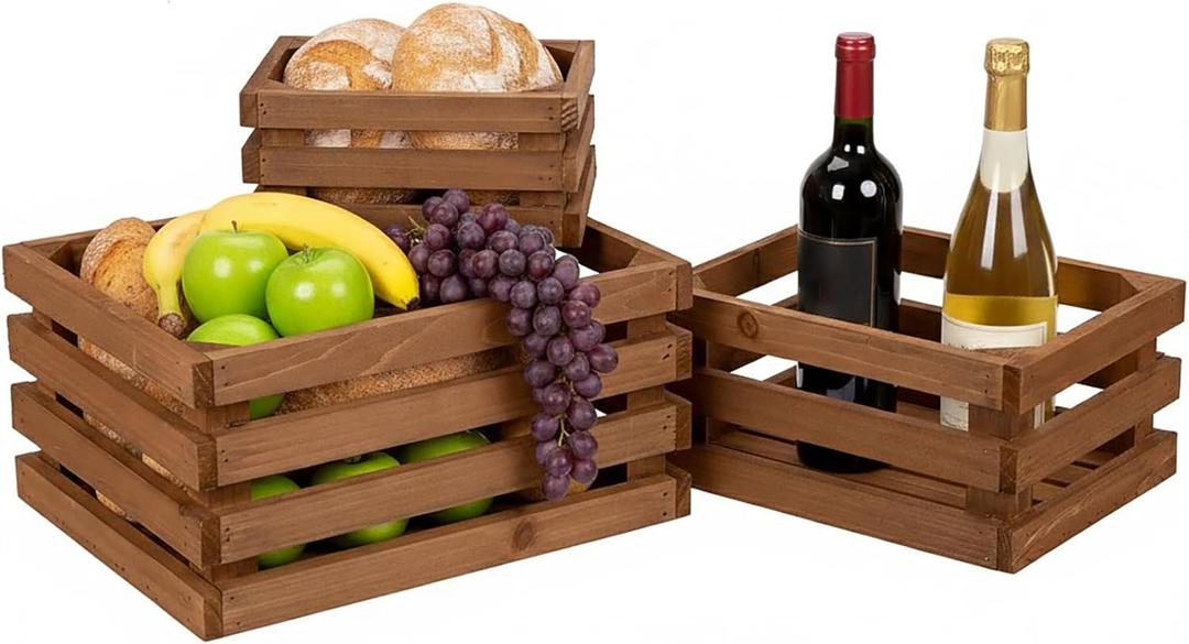 Set of 3 Nesting Wooden Storage Crates - Rustic Wooden Storage Crates for Display Brown Wood Container Boxes Wood Baskets for Farmhouse Flower Stand Display Rack for Shops or Exhibitions Home Decor (11")