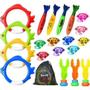 EnriQ Pool Toys for Kids Ages 4-8 8-12 Pool Diving Toys and 9 Big Colorful Diamond with Storage Bag Swim Dive Toy for Kids Underwater Gemstone Swimming Training Gift Water Pool Games