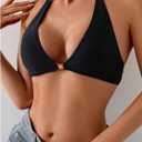 SOLY HUX Women's Halter Bikini Top Tie Back Bathing Suit Summer Beach Swimsuit Tops (Black, L)