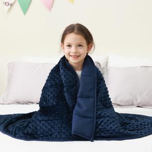 Mr. Sandman Weighted Blanket 7LBS 41 x 60 Inches, Minky Dots Heavy Blanket with Glass Beads, Soft and Cooling for School and Home, Navy Blue