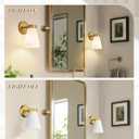 Gold Wall Sconce, HWH Single Wall Light Fixture Brushed Gold Wall Lamp with Frosted Milk White Striped Glass Shade, Modern Indoor Wall Sconce for Kitchen Bedroom Schoolhouse, 5HZG97B BG