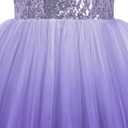 LQSZ Sequin Dress for Girls,Tutu One Shoulder Summer Dresses,Sparkly Dress for 3-12 Years (Purple, S)