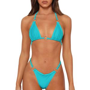 Sexy Bikinis for Women 2 Piece Bikini Spaghetti Strap Swimsuits Solid Color Bathing Swimwear Triangle Bathing Suit (Small, Lake Blue)