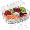 Ice Chilled Party Platter - 15'' Divided Serving Tray with Lid and 4 Compartments, Clear Fruit Trays for Serving for Party, Ideal Cold Chilled Serving Trays for Parties, Shrimp Cocktail, Etc