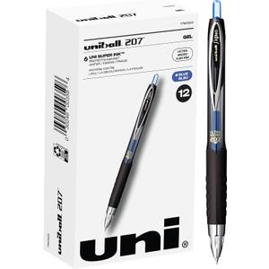 uniball 207 Retractable Gel Pens, Ultra Micro Point (0.38mm), Blue, 12 Pack