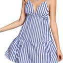 SOLY HUX Women's Striped Cami Dress V Neck Spaghetti Strap Ruffle Hem Short Summer Dresses (S)