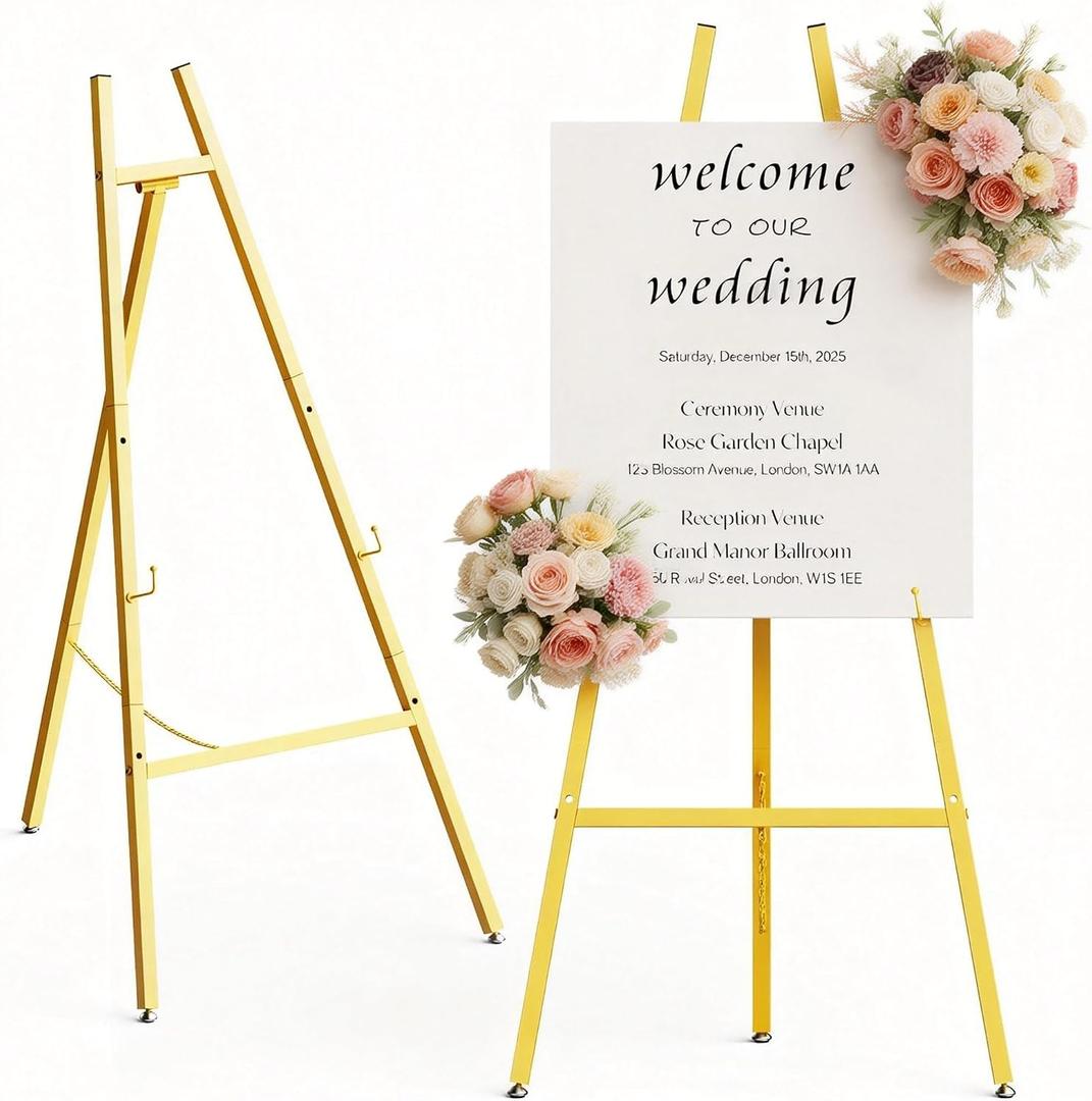 Gold Poster Easel Stand for Wedding Sign, Large Heavy Duty Welcome Wedding Sign Display 4-Tier Adjustableart Easel for Painting 1pcs