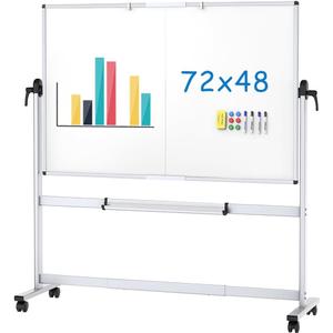 VIZ-PRO Double-Sided Mobile Whiteboard, 72 x 48 Inches, Magnetic Rolling Dry Erase White Board on Wheels with 1 Dry Eraser & 16 Markers & 6 Magnets