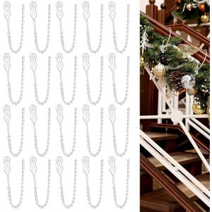 20 Pcs Christmas Garland Ties Clear Plastic Banister Garland Ties 10 Inches Decorative Reusable Soft Anti Scratch Garlands Hanger for Mantel Fences Home Xmas Holiday Craft Wrapping