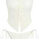 ZAFUL Floral Twist Bikini Set for Women Halter Tankini Tie Side String Swimsuit Two Piece Bathing Suit (X-Large, 2-lace Beige)