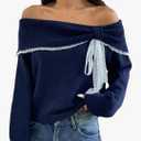 Verdusa Women's Lace Bow Off The Shoulder Sweater Coquette Foldover Knit Tops Trendy Fall Pullovers XL