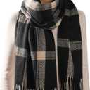 FURTALK Winter Scarf for Women Shawl Soft Tassel Plaid Large Oversized Scarves Wraps (Black)
