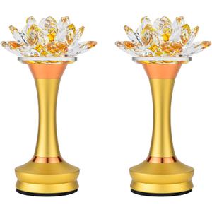 1 Pair - Colorful LED Crystal Lotus Buddhist Lamp, Gradient Buddha Light for Worship, Prayer and Display-Friendly Material for Buddha Occasions, Buddhist Supplies, USB Rechargeable Lotus Light - 8 in