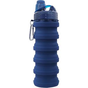 Collapsible Water Bottles Travel water bottle Sports Portable Sport Water Bottle Reusable Water Bottles comes with mountaineering Buckle 500ml silicone Water-proof camping water bottle (Dark blue)