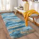 Soft Runner Rugs for Bedroom Hallways, 2x6 Abstract Blue Fluffy Shag Throw Area Rug Non Slip for Bedside Dorm, Long Shaggy Furry Carpet for Nursery Living Room