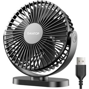 Gaiatop USB Desk Fan, 5.5 Inch Small Quiet Powerful 3 Speeds 90 Rotate, Personal Mini Portable Desktop Table Fans, Cooling for Home Office Car Travel Indoor Outdoor Black