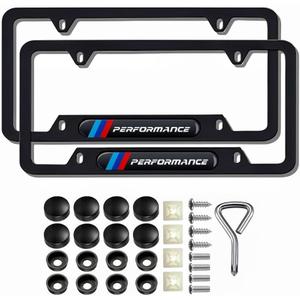 2 Pcs Black License Plate Frames Metal Aluminum Material 4 Holes License Plate Covers Screw Caps Cover Set Compatible with 1 2 3 4 5 Series X1 X3 X5 X6 X7 Series M2 M3 M4 M5 M6 Series E90 E91.etc