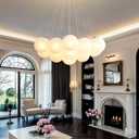 Modern Bubble Chandelier Lighting 19-Light Mid-Century White Glass Globe Chandeliers Cluster Pendant Light Gold Finish Hanging Lamp for Bedroom Living Room
