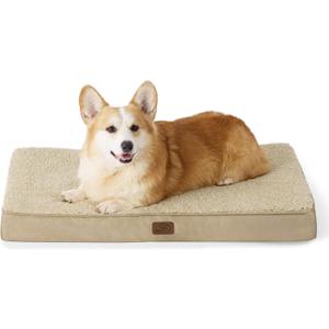 Bedsure Large Dog Bed for Crate - Orthopedic Flat Pet Beds with Removable Washable Cover, Egg Crate Foam Crate Mat, Suitable for Pet Up to 50 lbs (35"L x 22"W x 3"Th, Khaki)
