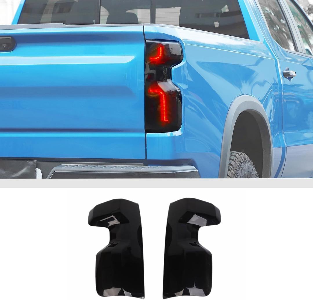 JWWY Tail Light Rear Light Garnish Cover Trim Fit for 20222026 Chevrolet Chevy Silverado, Rear Taillight Lens Overlay Exterior Accessories, Smoked Black