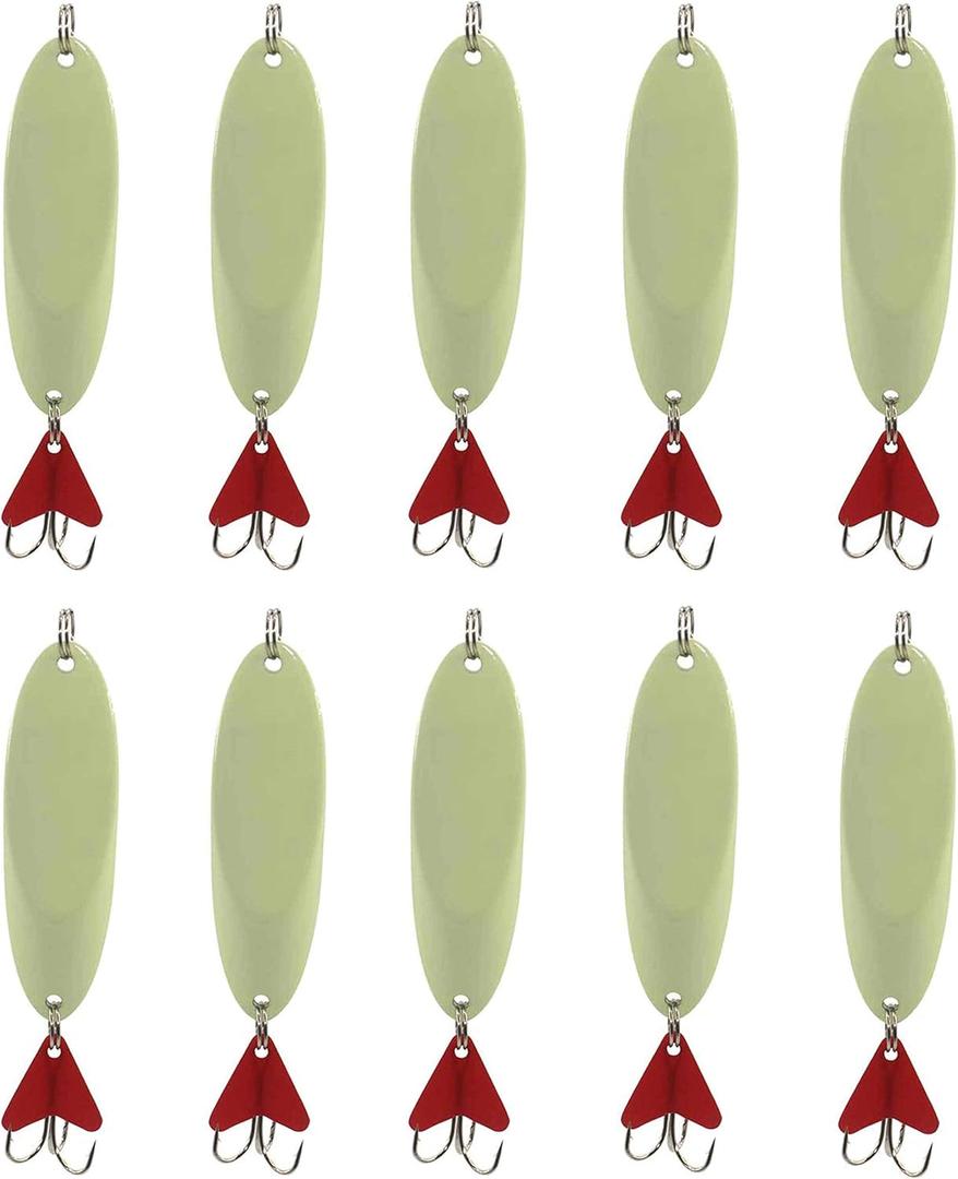 Casting Fishing Spoons Lures Saltwater Jigging Spoons Fishing Tackle Bait with Treble Hooks Hard Metal Spoon Lures for Salmon Bass (7g, Luminous Spoon with Red Heart)