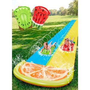 Sloosh Water Slides with 2 Inflatable Boards,22.5ft Double Lane Splash Slip Lawn Water Slide with Advanced Sprinklers Summer Toy for Kids Adults Fun Backyard Summer Outdoor, Orange