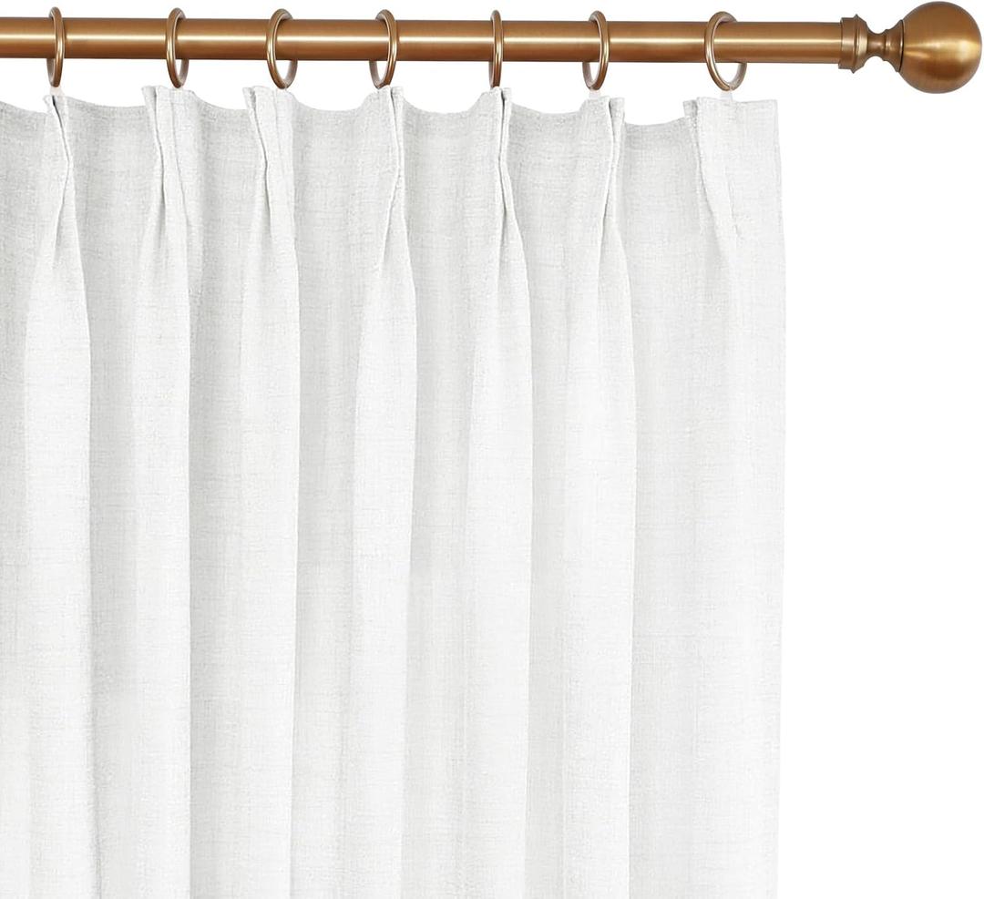 Pinch Pleated Linen Curtains, 92 Inch Long, Light Filtering Curtain with Hooks, Pinch Pleat Drapes Neutral Modern Farmhouse for Living Room Bedroom Office, 1 Panel, 50 x 92 in (Cream White)