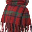 Tavaleu Winter Scarf for Women, Cashmere Feel Scarf Blanket Plaid Scarfs, Shawls Wraps Womens Scarves Fall Warm Tassel Shawls (Green-red)