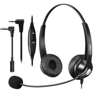 Callez Cordless Phone Headset with Noise Cancelling Mic & Volume Controls, 2.5mm Telephone Headphone Compatible with Panasonic VTech AT&T Cisco SPA Uniden RCA Dect Phones for Call Center Office Home (Black)