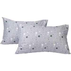2 Piece Grey Star Pillow Case Queen Size, 100% Cotton, Envelope Closure, Soft and Cozy, Easy to Care, 20"x 30"