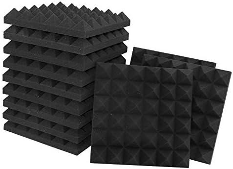 Acoustic Panels - 9 Pack 12x12x2 Inches Black Pyramid Acoustic Foam, Fire-Proofed Soundproof Wall Panels, 25kg/CBM Sound Proof Foam Panels ， Sound Panels for Recording Studio and Music Room