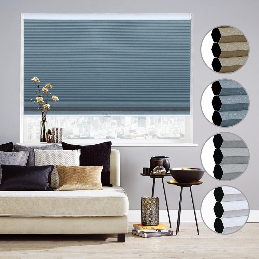 Homebox Cordless 100% Blackout Cellular Shades for Home,Shades for Indoor Windows, Honeycomb Blinds 29" W x 72" H Navy Blue