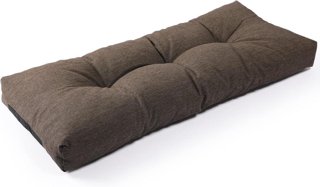 SUNROX LokGrip Non Slip Tufted Memory Foam Bench Cushion, FadeShield Water Resistant Durable Thicken Outdoor/Indoor Bench Seat Pads 42x16x4 inch, Heather Chestnut