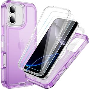 Compatible with iPhone 16 Case with HD Screen Protector, Heavy Duty Shockproof [3 in 1] Clear Phone Cases for iPhone 16 6.1" (Purple)