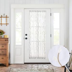 jinchan Sheer Door Curtain 72 Inches Floral Embroidered Semi-Sheer Embroidery Voile Floral French Door Curtain Light Filtering Drape Rod Pocket 1 Panel White, Size: 55"W x 72"L (Pack of 1)
