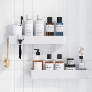 Kitsure Shower Caddy - 2 Pack Adhesive Shower Organizer, Rustproof Metal Shelves, No-Drill Bathroom Organizers and Storage, White, XX-Large