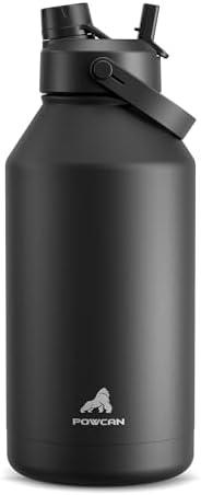 POWCAN 64oz Thermal Water Bottle Without Lid, Keeps Cold 24 Hours, Leak-Proof, BPA Free, Double Wall Stainless Steel for Sports, Gym, Travel & School (Dark Knight)
