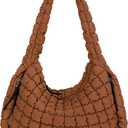 Juoxeepy Quilted Tote Bag Large Carryall Puffer Shoulder Bag Lightweight Padding Hobo Bag (Caramel)